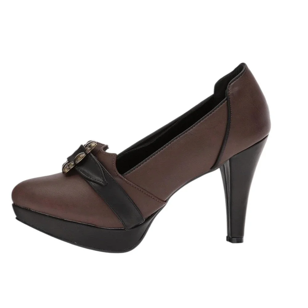 Ellie‎ Shoes Women's 414 Marian Platform Pump Brown Buckle Heels Size 10